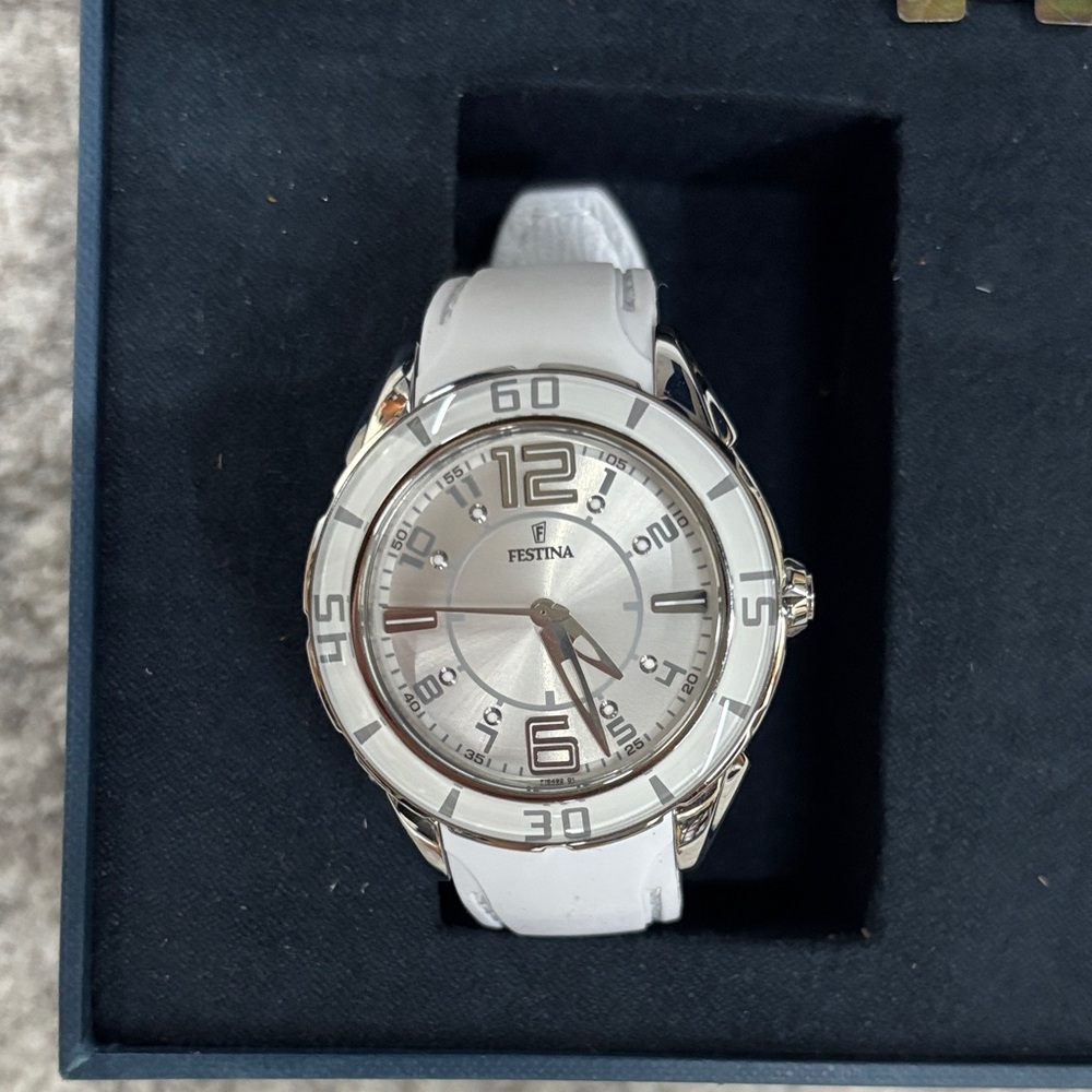 Women's Silver and White Watch